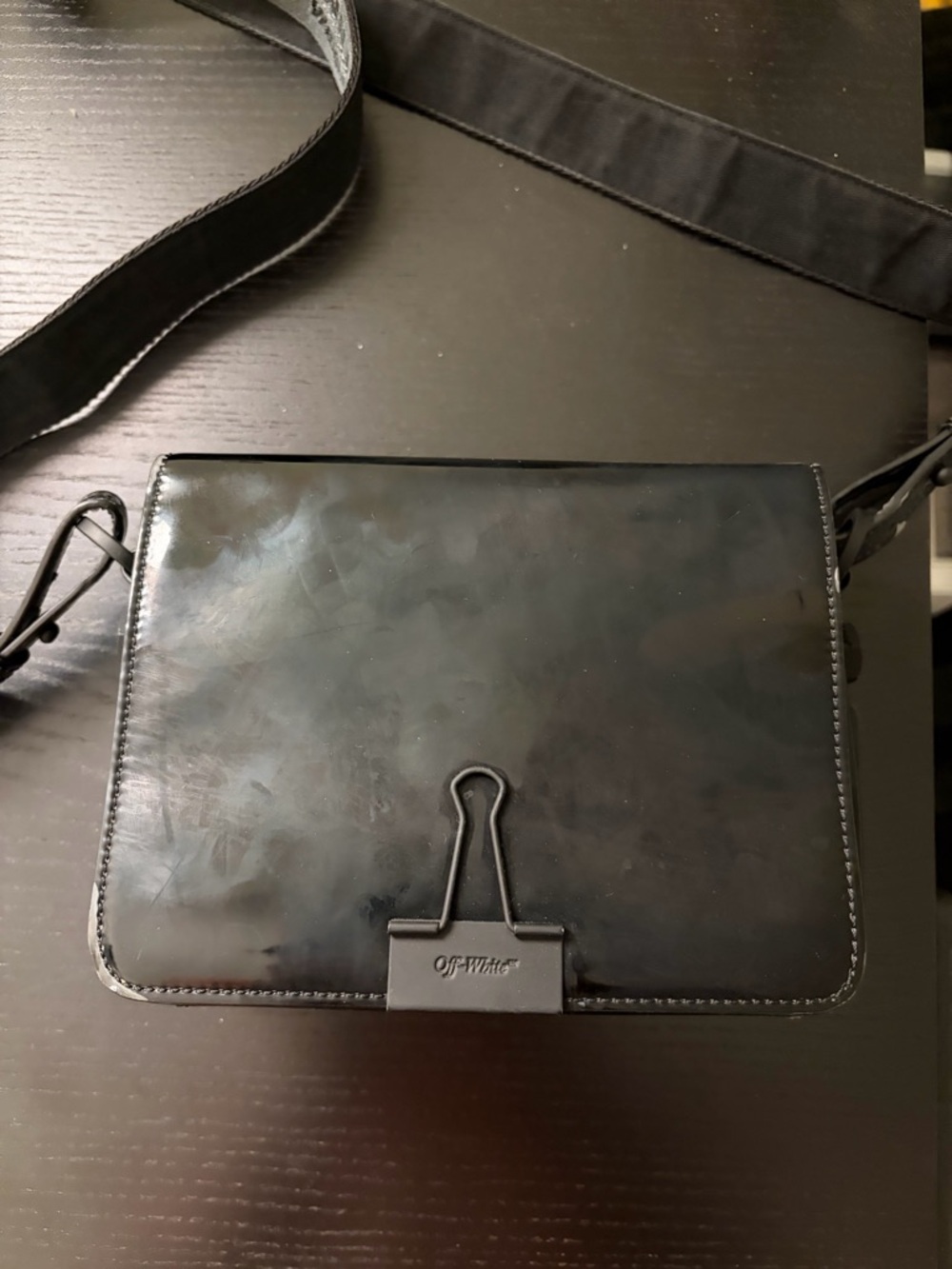 Off-White binder clip Black Leather Crossbody Bag